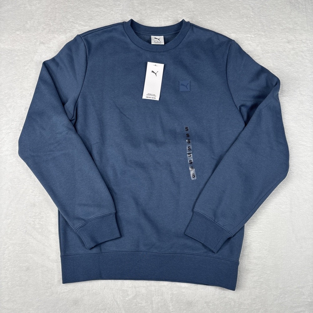 Puma ESS Elevated Logo Crew Sweatshirt Mens Small Blue Pullover NWT